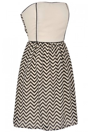 Wavelengths Chevron Contrast Dress in Ivory